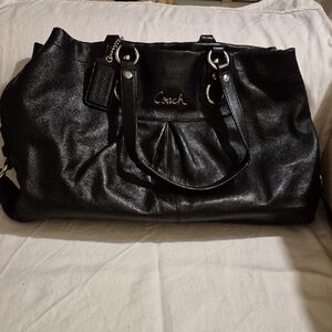 Coach Black Leather Tote with Silver Hardware